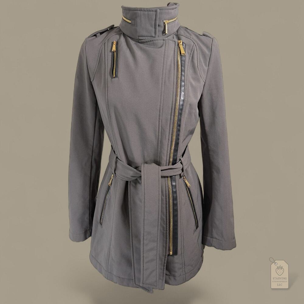 Michael Kors Gray Belted Softshell Coat XS | Faux-Fur Body Lining